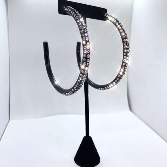 Large Acrylic Hoop Earrings, Oversized 80mm Swarovski Crystal Embellished Hoops - Picture 13 of 15